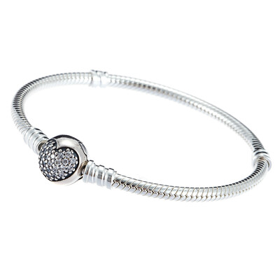 

PANDORA Pandora glitter heart-shaped pavé buckle 925 silver bracelet 590743CZ-19 silver