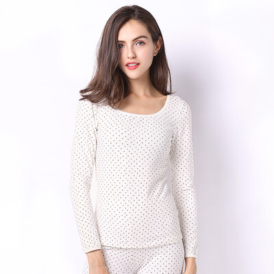 

GANGSHA Womens Cotton Thermal Underwear Set Round Neck Thin Bottom Cotton Sweater