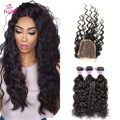 

8A Brazilian Virgin Human Hair Wave 3 Bundles Natural Wave Hair Weaving With 4*4 Lace Closure Remy Hair Extensions