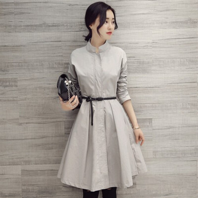 

Fort Sheng 2017 women's autumn commute POLO collar in the waist A-type chiffon dress elegant fashion XMRSL1631 gray XL