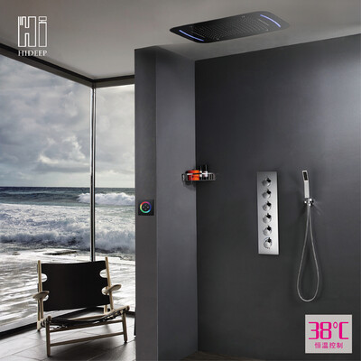 

HIDEEP Luxury copper brass inwall bathroom Bath & Shower Faucets hidden concealed rainfall led 7 way shower set