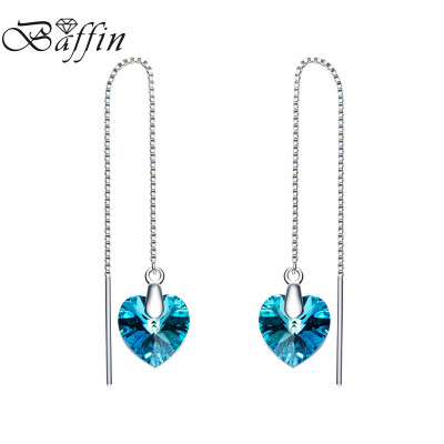 

BAFFIN 925 Sterling Silver Long Chain Dangle Earrings Line Fashion Jewelry For Women Crystal From SWAROVSKI Heart Pendant