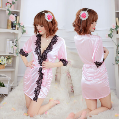 

CXSHOWE 2015 Hot Sexy Lingerie Women Lace Satin Robe Nightgown Sleepwear Dress Bathrobe Exotic Underwear Sleepwear Set 3 Colors