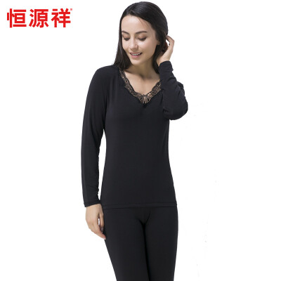 

HengYuanXiang womens thin warm thermal underwear set with V collar lace