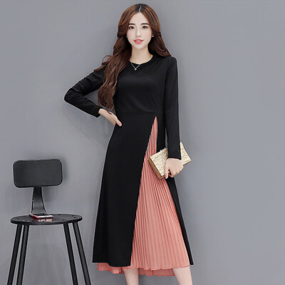 

Yutang 2017 autumn dress long-sleeved large size women's high waist pleated skirt S71R0318A10L black