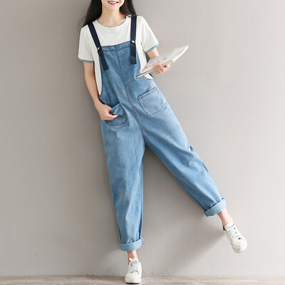 

City Plus CITYPLUS 2017 Fall New Women&39s Arts Retro Loose Big Size Cowboy Pants CWKN178251 Blue Big Size