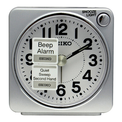 

Seiko SEIKO alarm clock fashion bed small alarm clock lazy mode quartz clock QHE083S silver frame black plate