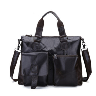 

Casual fashion leather men's handbag shoulder buckle tide package cowhide men's bag as gift for men