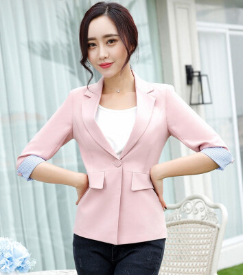 

To 4XL Candy Color Womens Blazer Half Sleeve With Turnback Cuff Patchwork Female Suit Jackets Button Pockets Blazers Womens