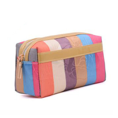 

Portable waterproof hand holding bag travel wash gift package polyester cloth striped cosmetic bag