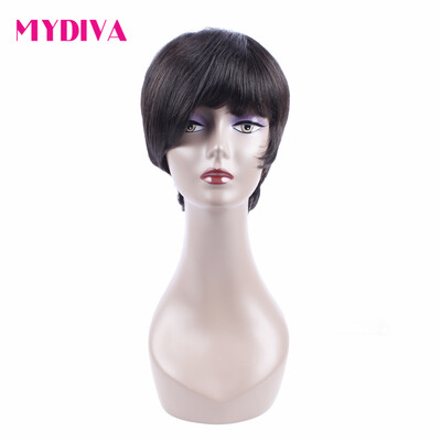 

Mydiva Brazilian Non-remy Human Hair 130 Density Natural Wave None Lace Wig With Baby Hair For Black Woman Black99j Burgundy
