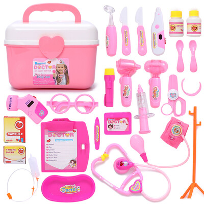 

Babamama doctor toy set of 25 at home children's early childhood education with photoelectric medical box B1001 pink
