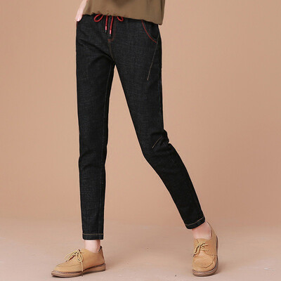 

City Plus CITYPLUS 2017 Fall New Women&39s Literature Retro Harlan Casual Pants Loose Pants Jeans CWKX178266 Black M