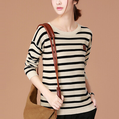 

City plus CITYPLUS 2017 autumn new women&39s literature round neck collar head stripes loose base sweater long-sleeved sweater CWYC178157 milk yellow