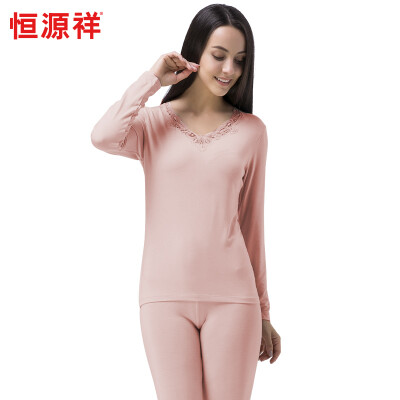 

HengYuanXiang womens thin warm thermal underwear set with V collar lace