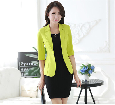 

Blazer Women Half Sleeve Suit 2017 OL Elegant Solid Slim Blazer Plus Size One Button Notched Femme Jacket Vogue Uniform