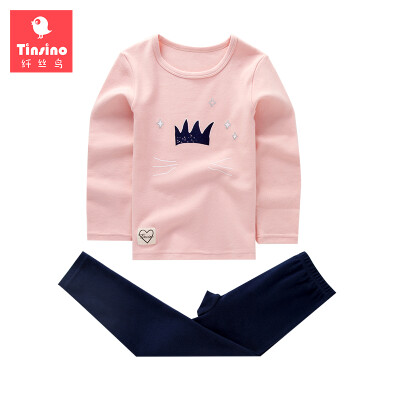 

TINSINO) children's underwear suit girls in the long children's long-sleeved home service pajamas baby long-sleeved thick autumn clothes pants eyelashes rabbit pink light 110