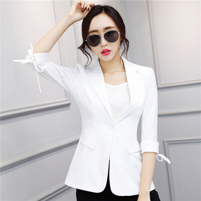 

2017 Women Candy Color Casual Blazer Feminino Slim Bow Half Sleeve Suit Blazer Women Jacket Elegant Ladies Work Suits Blazers