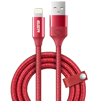 

(ESR) Apple MFI сертифицированный кабель для зарядки кабеля для передачи данных usb iphone6 ​​/ 6s / 7/8 Plus / X / 10 / SE / iPad для вязания вязания 1m-gem red