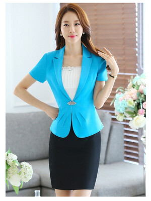 

Summer Elegant Business Formal Office Blaser Women Short-Sleeve Blazer Crystal Button Ladies Jackets Sky Blue Black Rose Navy Bl