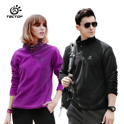 

TECTOP catching fleece outdoor thick warm men&women catching fleece solid color stand collar half cardigan soft&comfortable catching fleece MZRY033 mens black M