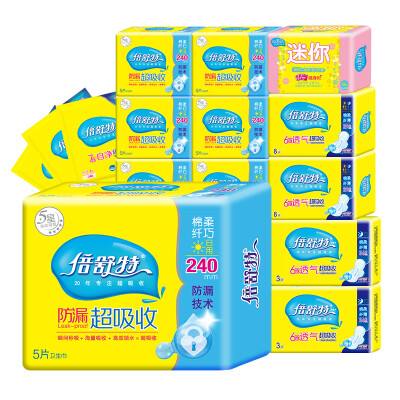 

Times Shu Te breathable cotton soft sanitary napkins Day and night combination package 120 (daily 60 tablets + night with 30 + extra long night with 12 + mini towel 18