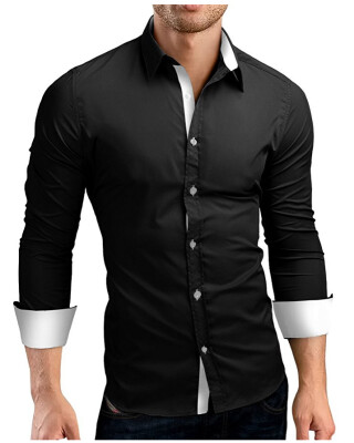 

Men Shirt Brand 2017 Male High Quality Long Sleeve Shirts Casual Hit Color Slim Fit Black Man Dress Shirts  C936