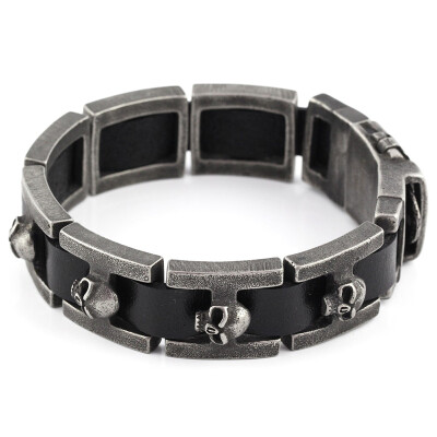 

2017 New Genuine leather bracelet men stainless steel Bracelet High Quality skull bracelets for men