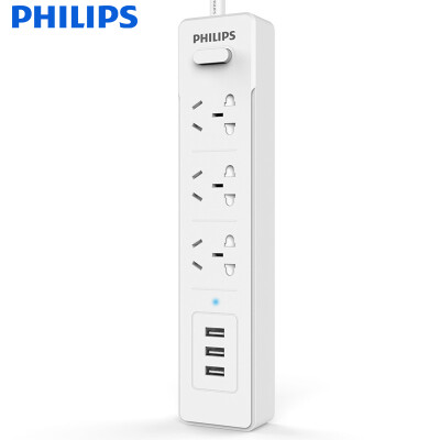 

Philips (PHILIPS) the new national standard smart 3USB 2.4A + 3 1.8 meters socket child protection door insert plug-in board / tow line board SPS2312K / 93