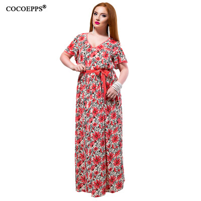 

COCOEPPS Summer 2017 Women Long Dress Plus Size Floral Print Vintage Ladies Maxi Dresses Big Size V-Neck Sexy Party 6XL Vestidos