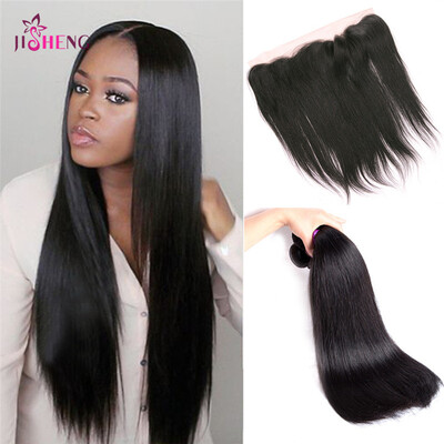 

8A Straight Human Hair Bundles With Closure Brazilian 3 bundles Human Hair With 134 Lace Frontal