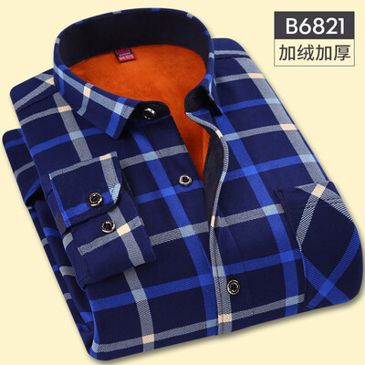 

Casual Men Long Sleeve Shirt Winter Lattice Silm Fit Keep Warm Fashion