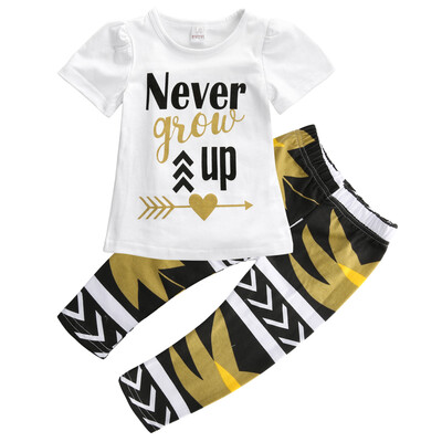 

USA Fashion Toddler Kids Baby Girls Outfit Clothes T-shirt Tops+Long Pants 2PCS