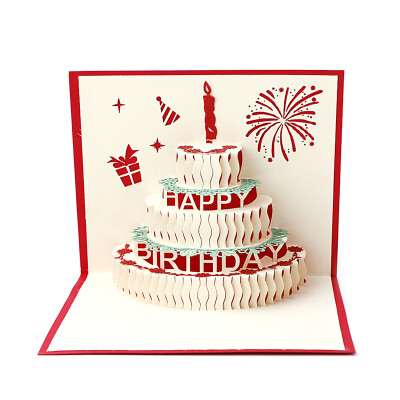 

3D Stereoscopic Greeting Card Handmade Gift Decoupage Birthday Cake Postcard -Y102