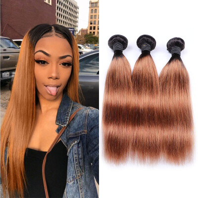 

4 Bundles Brazilian Ombre T1B30 Brown Human Hair Straight Weaves Two Tone Color 12"-24" Virgin Human Hair Bundles