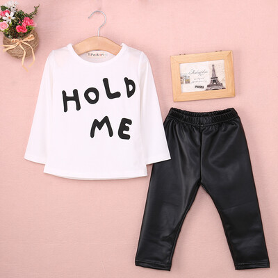 

Baby Toddler Girl Boy HOLD ME T-shirt Tops Clothes PU Leather Pants Outfit