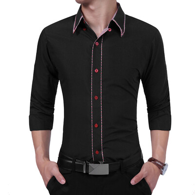 

Brand 2017 Fashion Male Shirt Long-Sleeves Tops Simple Solid Color Hit Color Side Mens Dress Shirts Slim Men Shirt XXXL