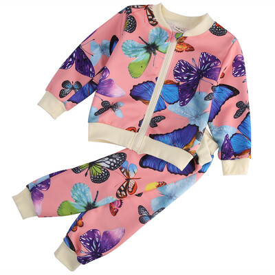 

2PCS Baby Girls Toddlers Kids Butterfly Flower Outfits Cardigan TopsPants Set