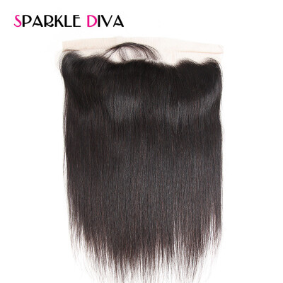 

Sparkle Diva Ear to Ear Lace Frontal Closure 13X4 with Baby Hair Pre Plucked Brazilian Straight Human Hair Free Part Remy Hair