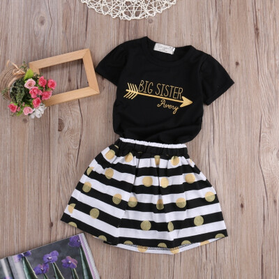 

Toddler Infant Kids Girls Summer Dress Tops T-Shirt Striped Skirt Outfits 2-7T