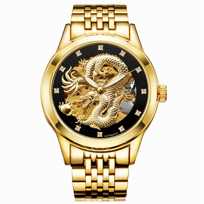 

Luxury Automatic Mechanical Wristwatches Gold Dragon Stainless Steel Band Men's Watch Waterproof Relogio Masculin