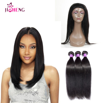 

360 Lace Frontal Closure With Bundles Straight Wave 3 PCS With 360 Lace Indian Virgin Hair With Human Hair Bundles