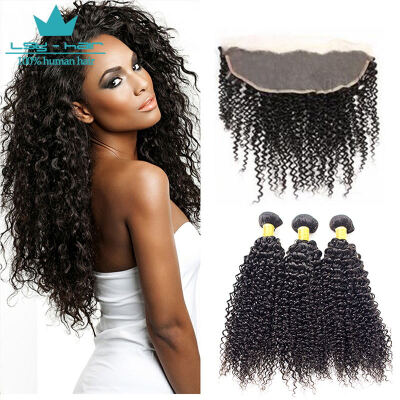 

Noble Hair 3 Bundles Malaysian Kinky Curly Hair Weaves Bundles With Lace Frontal Closure