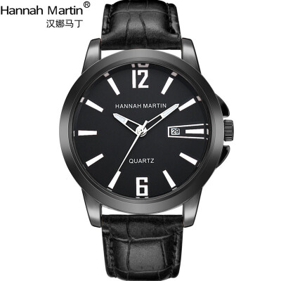 

Top Brand HANNAH MARTIN Men Business Watches Analog Quartz Wristwatch Waterproof Chronograph Auto Date Leather Clock