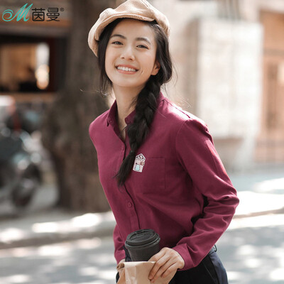 

INMAN 2017 autumn new lapel embroidery art wild long-sleeved shirt shirt female 1873011394 white M