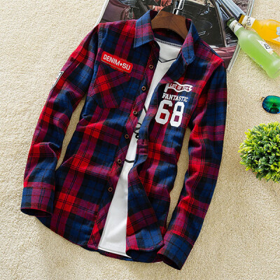 

2017 autumn new men's long-sleeved shirt Korean version of cotton-free fashion men's plaid shirt men