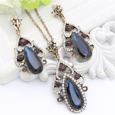

New Turkish Wedding Earrings For Women Antique Gold Color Water Drop Resin Flower Jewelry Indian Bridal Arab Vintage Earrings