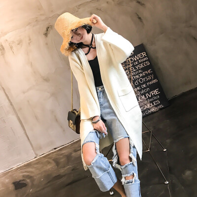 

Autumn section of women's long paragraph solid color loose large size sweater cardigan sweater coat