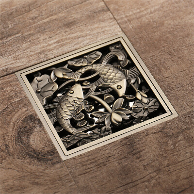 

HIDEEP Bathroom accessroies Green bronze floor drain Carp pattern floor drain