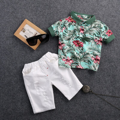 

2pcs Toddler Kids Baby Boy Flower T-shirt Tops Short Pants Outfits Clothing Set